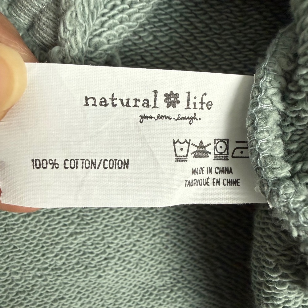 Natural Life Green Raw Hem V-Neck Hoodie Sweatshirt L/XL Boho Oversized Cotton - Picture 6 of 8
